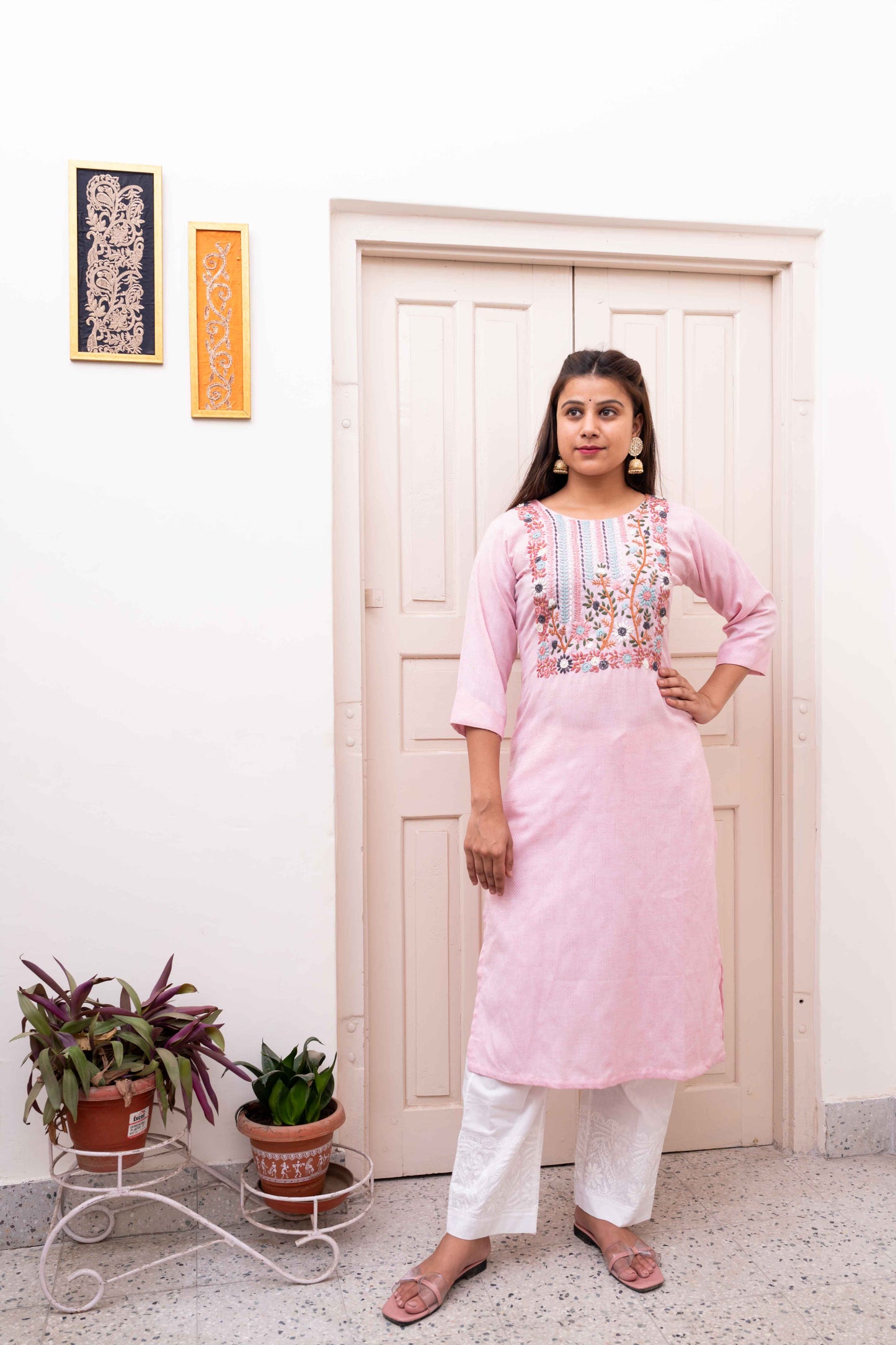 Pink Embroidery Kurta