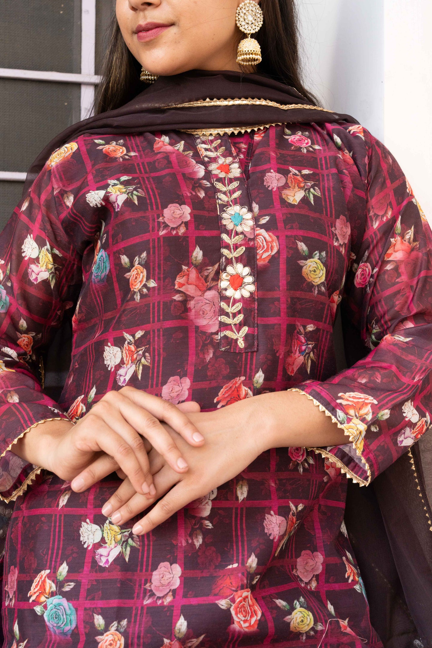 Gota Chanderi Floral Kurta With Dupatta