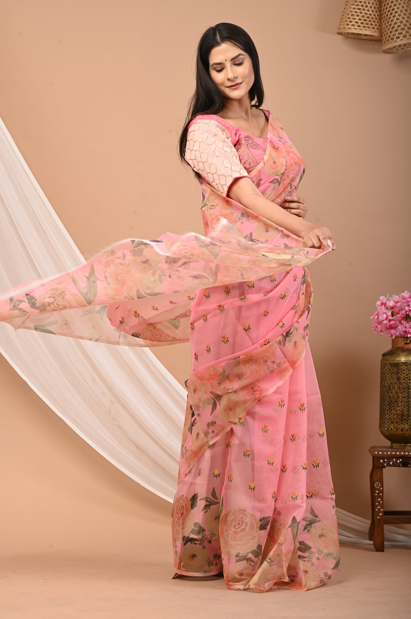 Pure Organza Floral Saree with Blouse