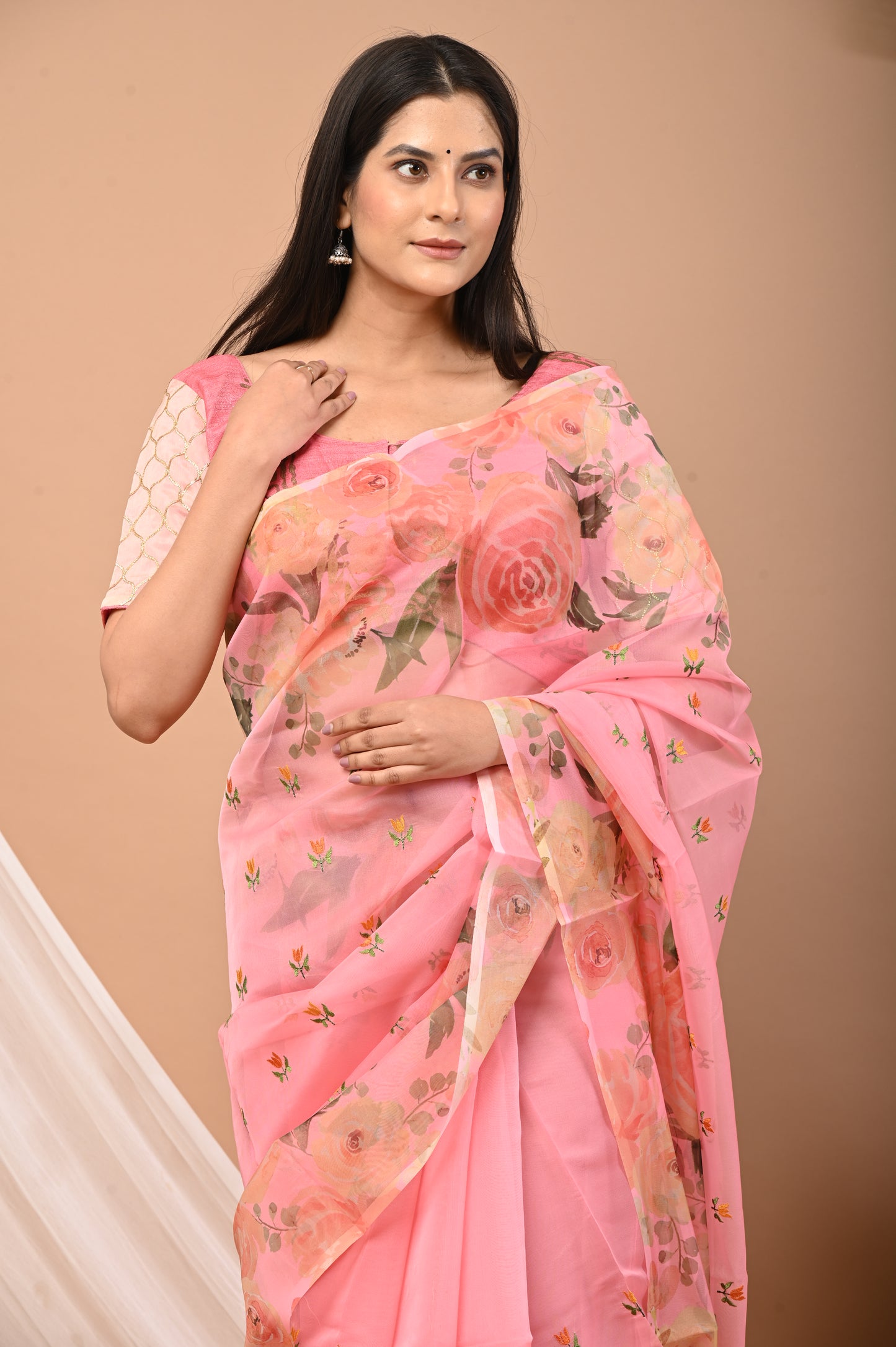 Pure Organza Floral Saree with Blouse