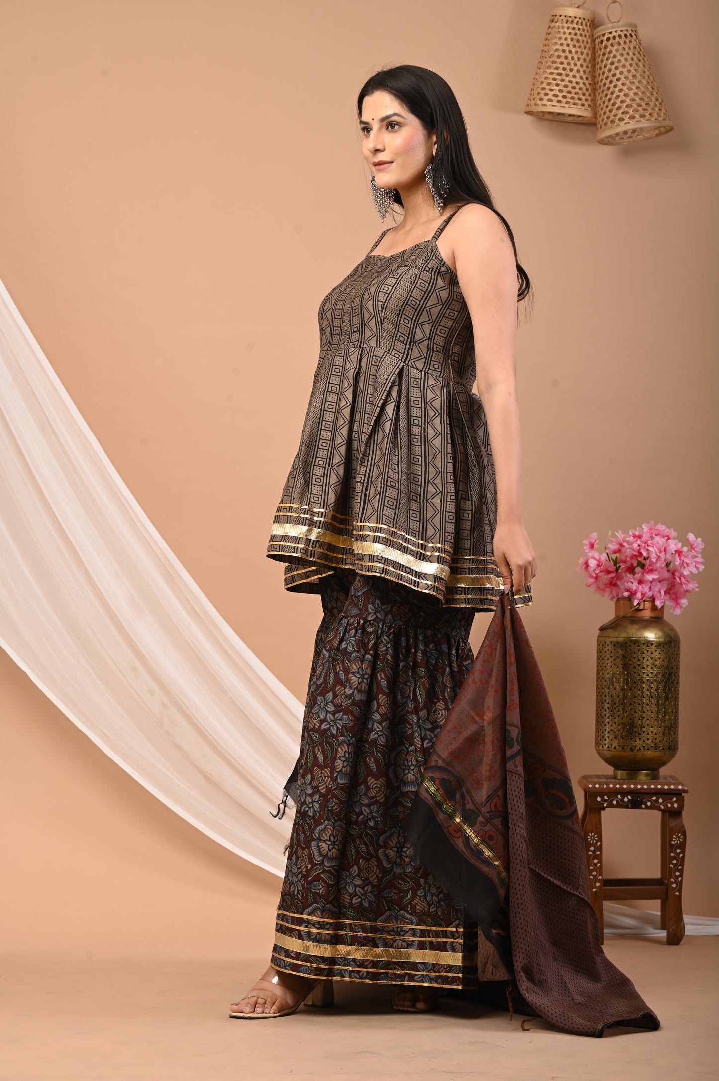 Bagru Print Sharara Kurti Dupatta Set