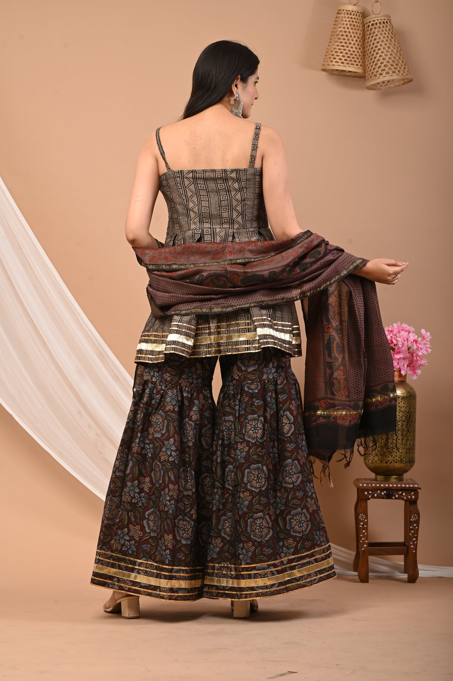 Bagru Print Sharara Kurti Dupatta Set