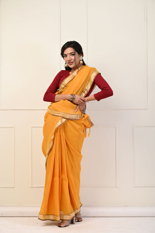 Handloom Cotton Linen Saree With Blouse