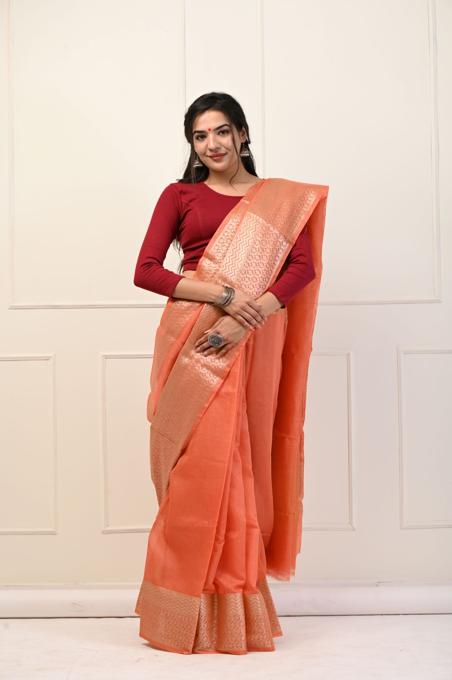 Banarasi Chanderi Linen Saree With Blouse