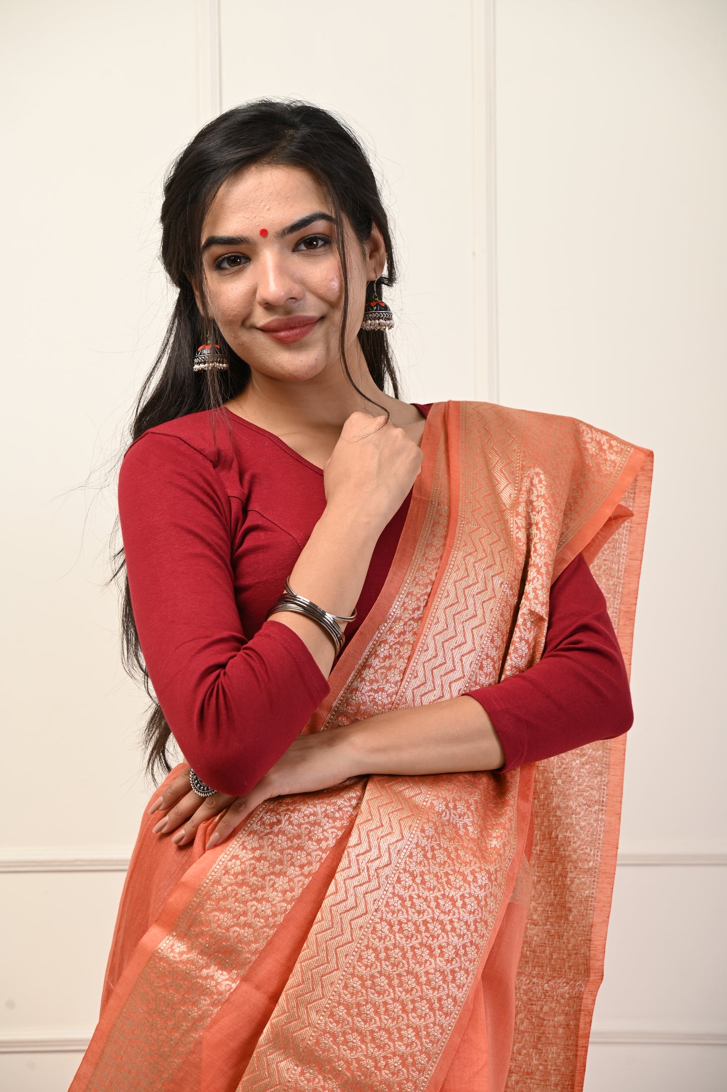 Banarasi Chanderi Linen Saree With Blouse