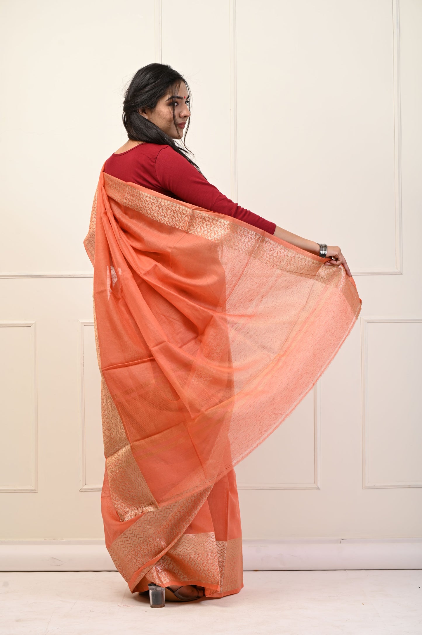 Banarasi Chanderi Linen Saree With Blouse