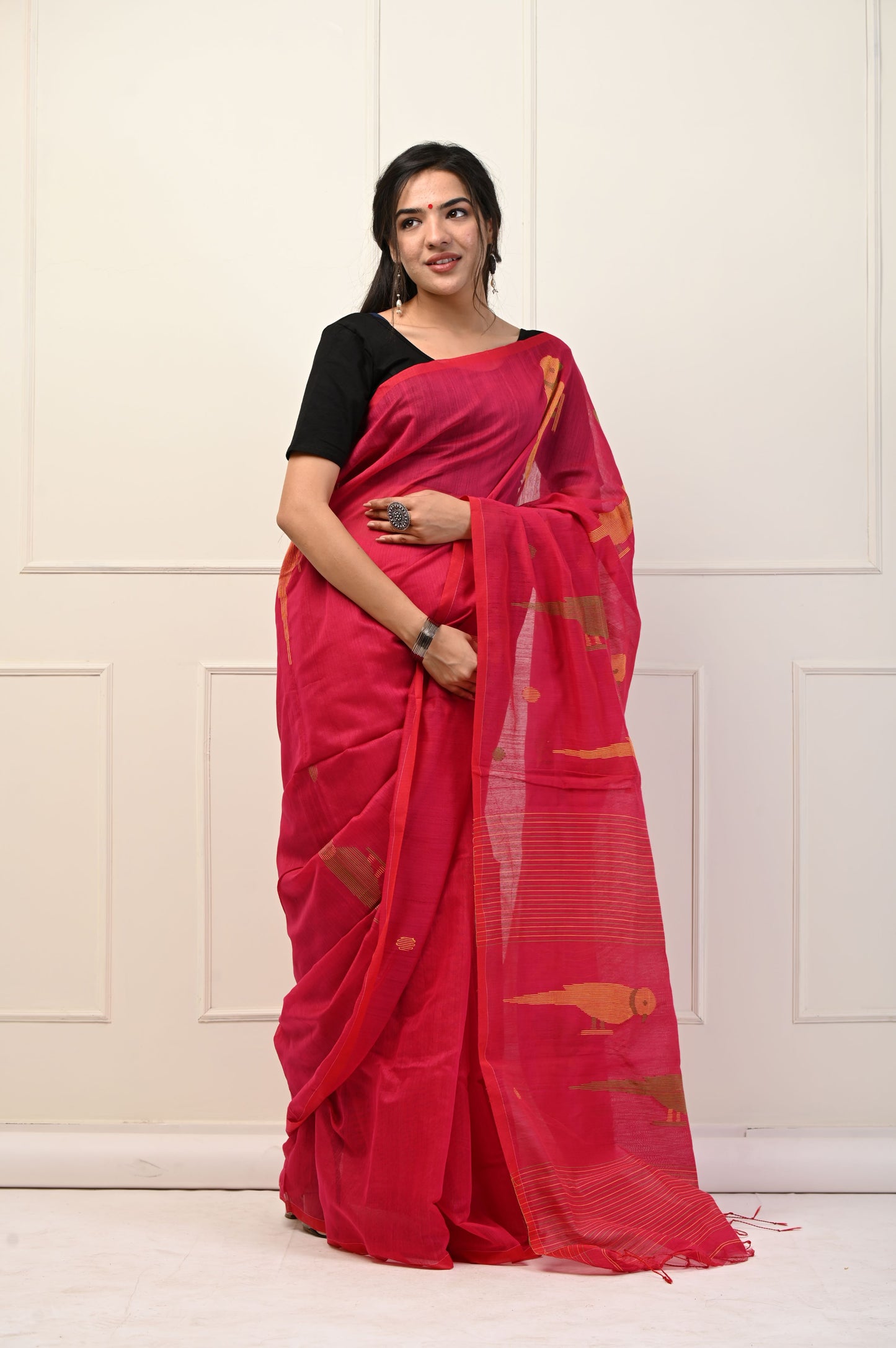 Pure Jamdani Parrot Woven Saree Without Blouse