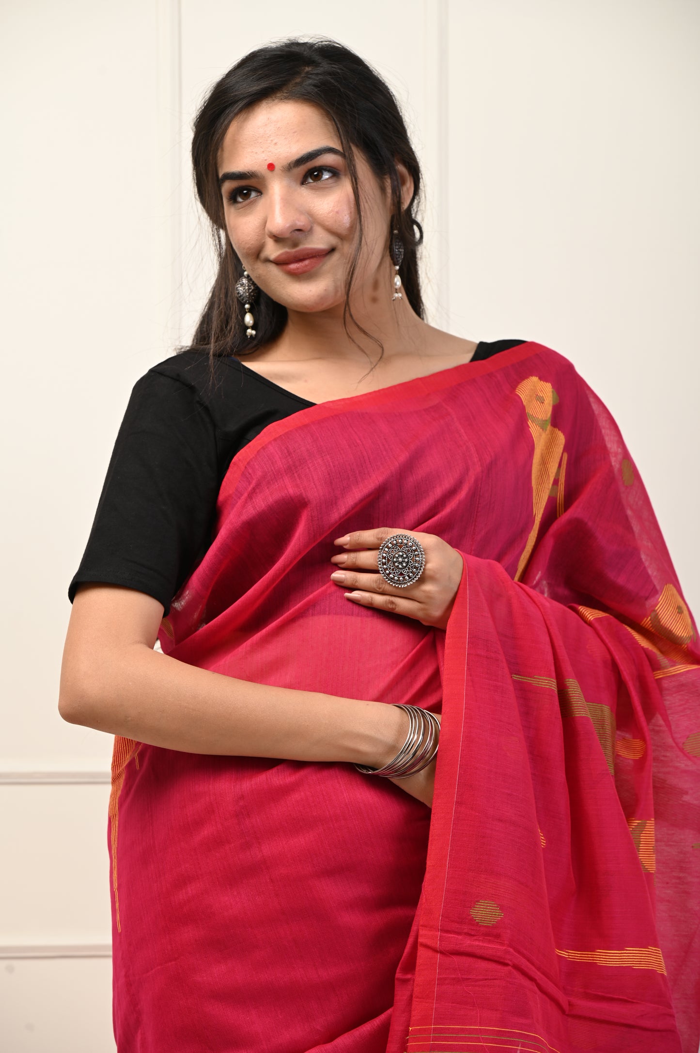 Pure Jamdani Parrot Woven Saree Without Blouse