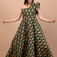 Floral Block Printed Green Gown Dress