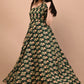 Floral Block Printed Green Gown Dress