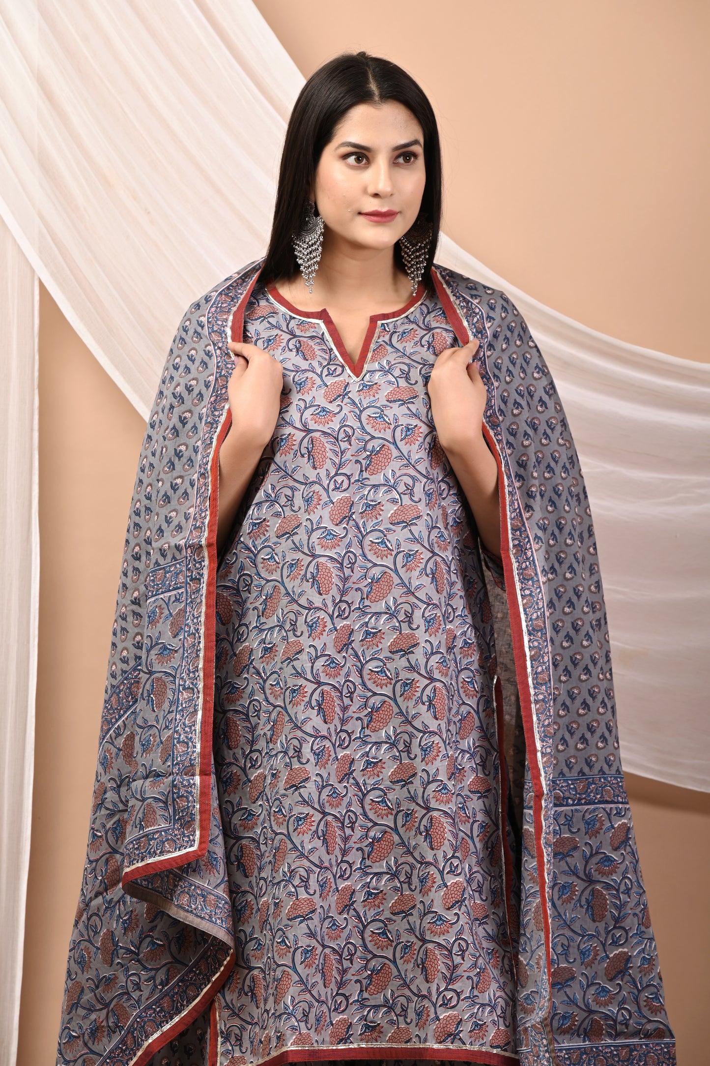 Cotton Hand Block Printed Sharara Set with Dupatta