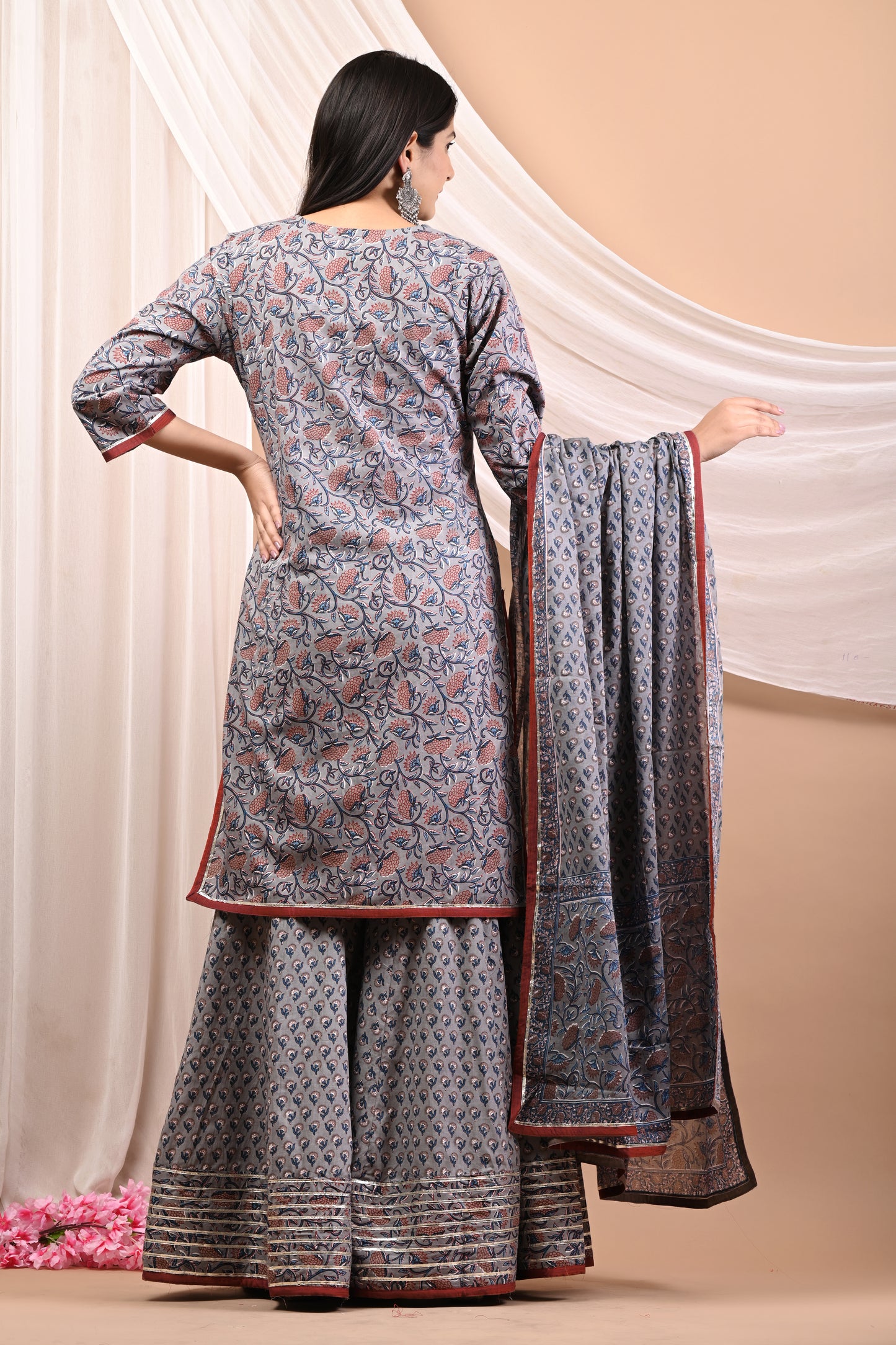 Cotton Hand Block Printed Sharara Set with Dupatta