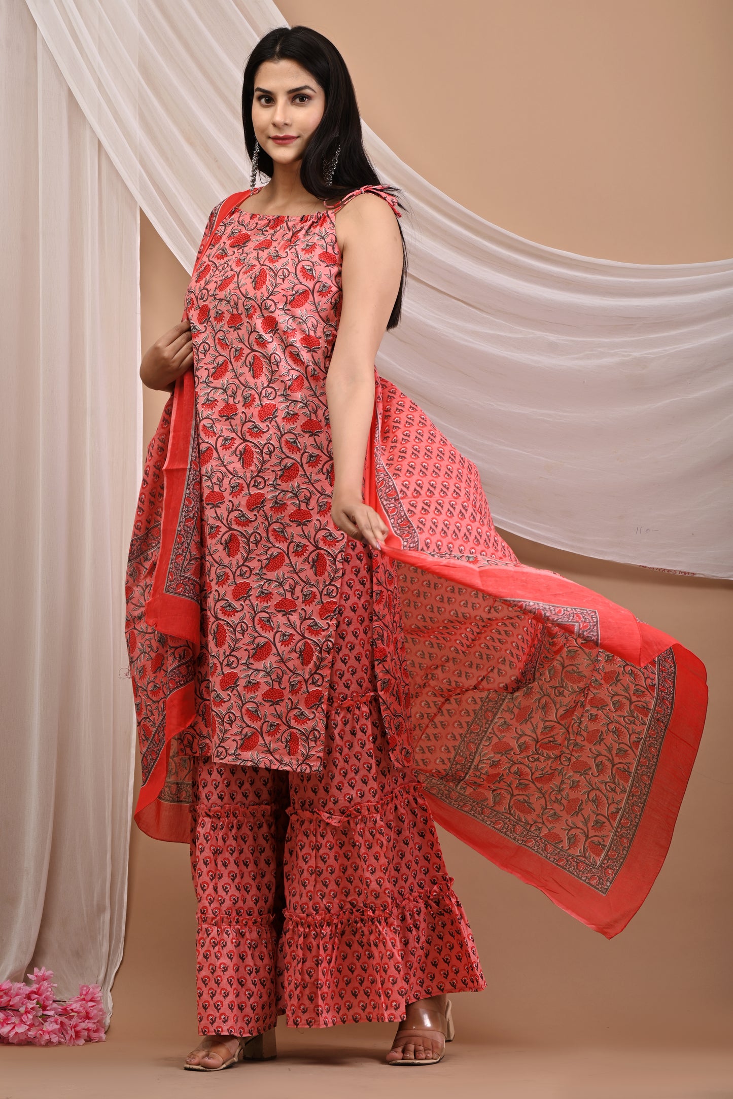 Cotton Handblock Printed Sharara Set with Dupatta