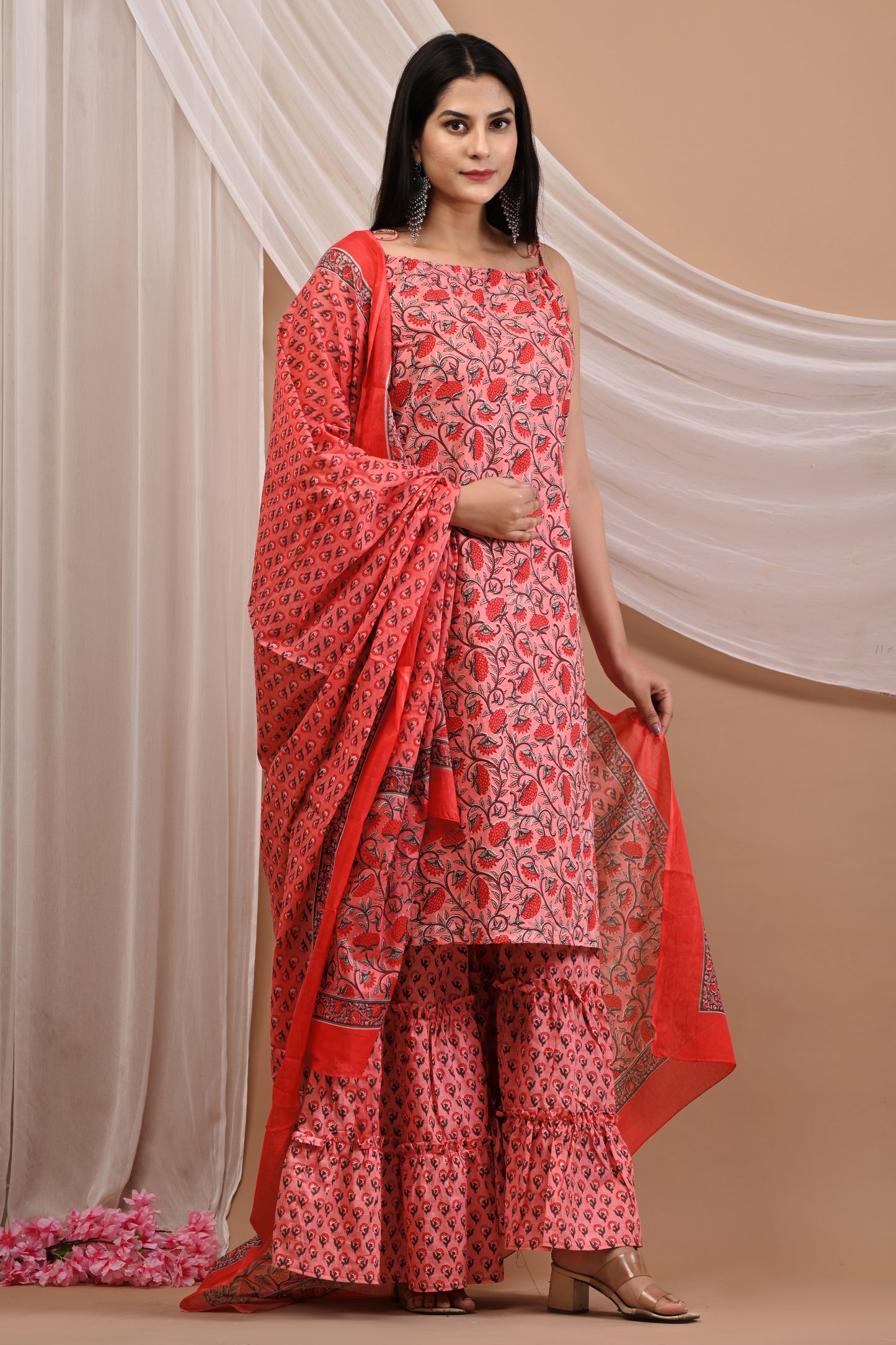 Cotton Handblock Printed Sharara Set with Dupatta