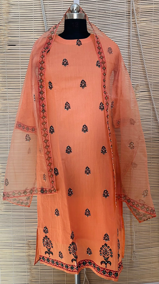 Peach Chanderi Suit With Dupatta