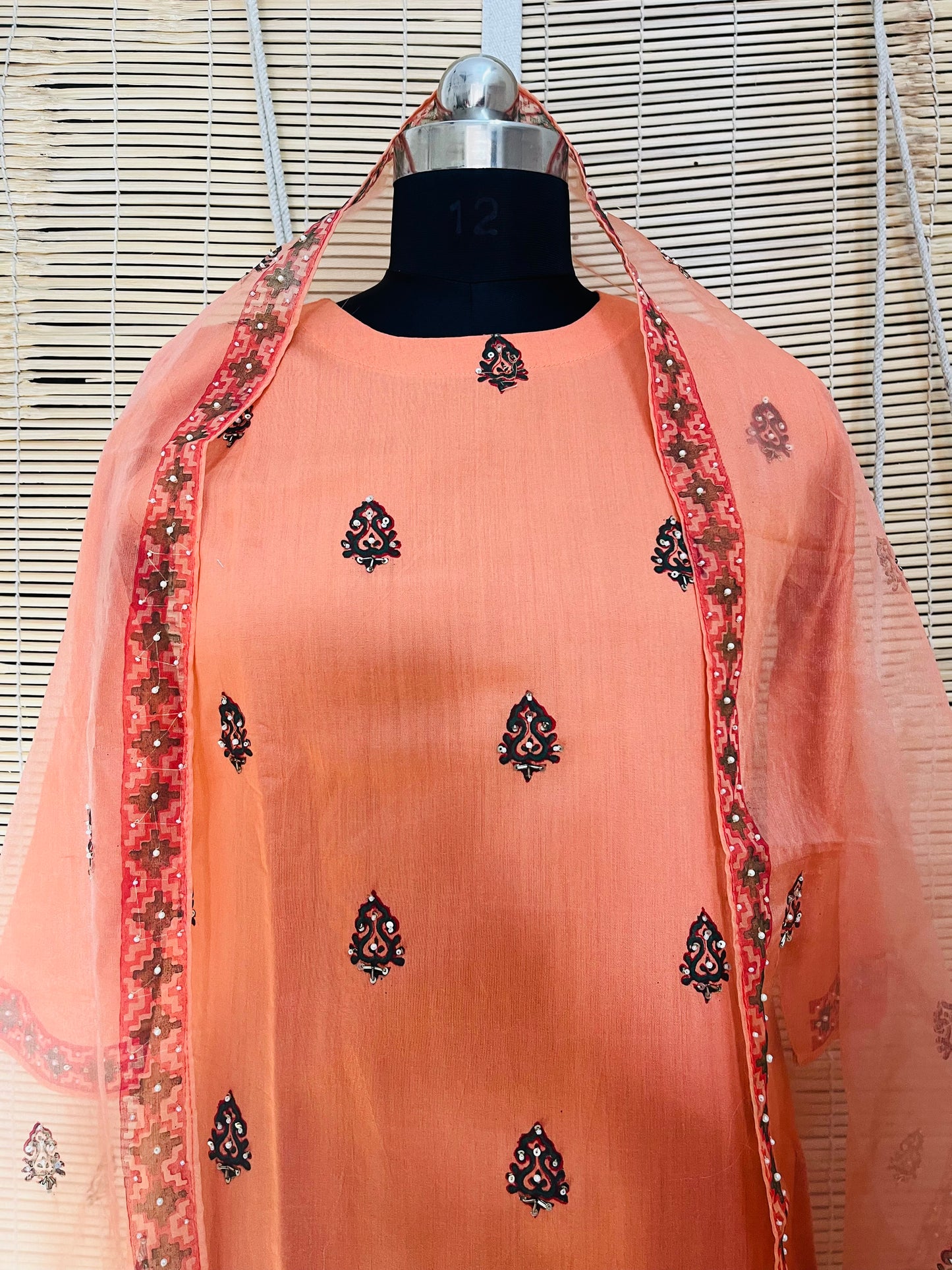 Peach Chanderi Suit With Dupatta