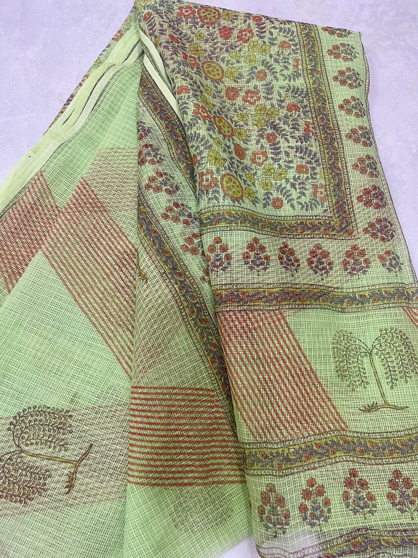 Pure Hand Block Printed Kota Doriya Sari Without Blouse