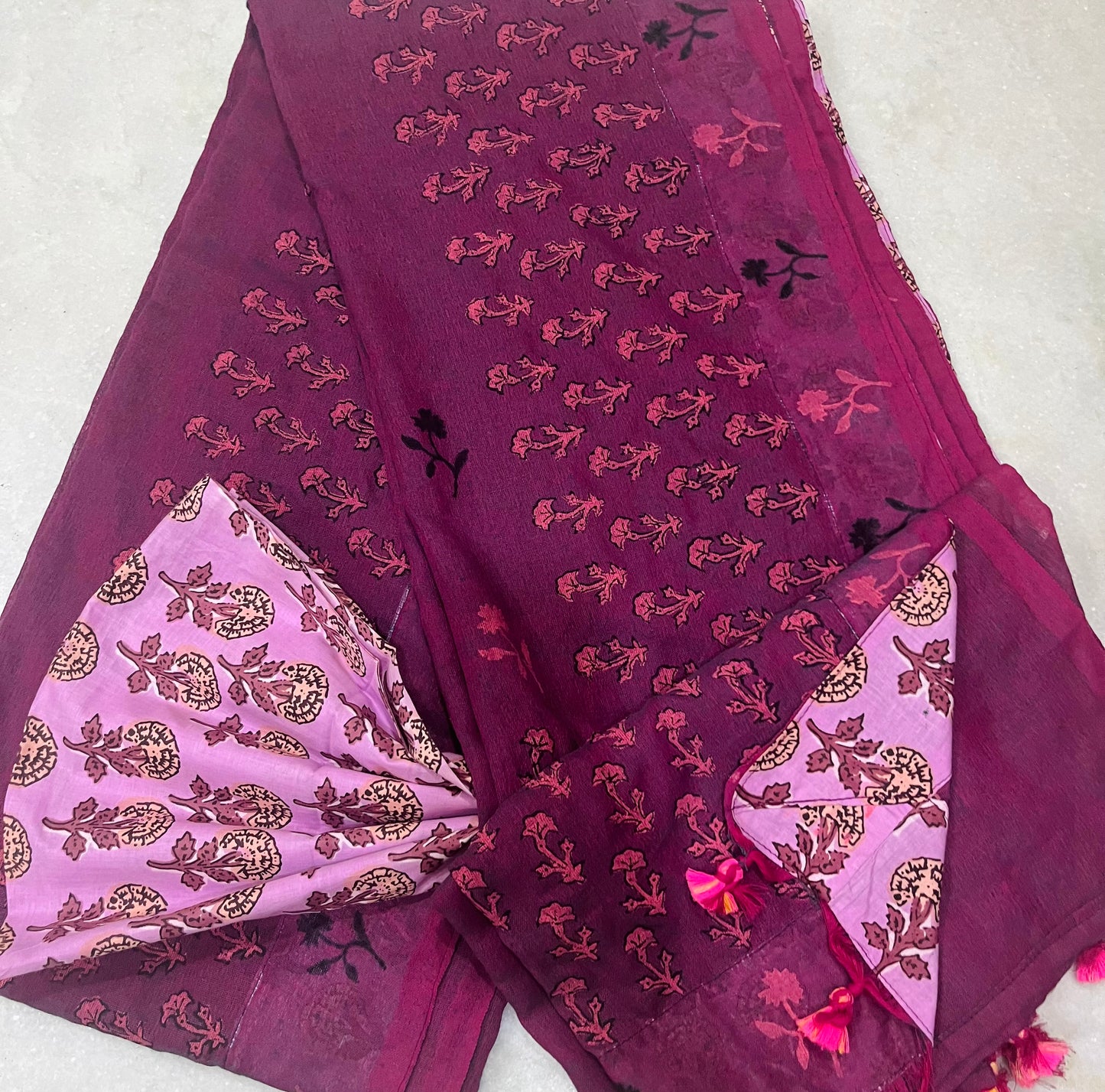 Purple Khadi Handloom Saree With Blouse