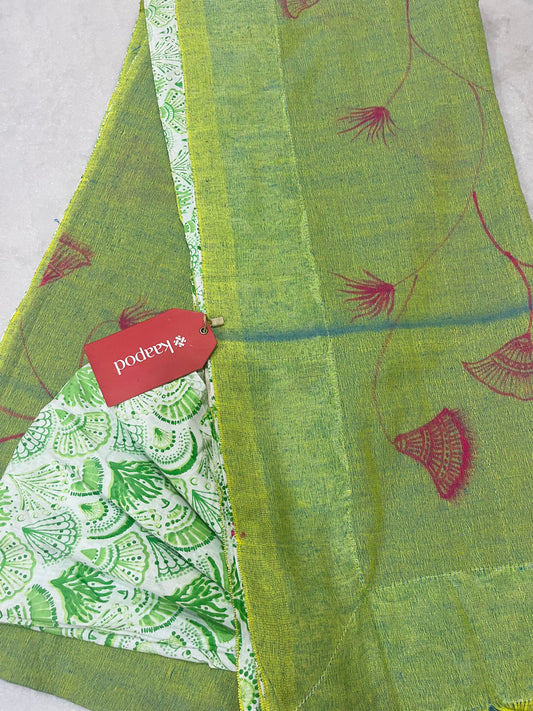 Green Khadi Handloom Saree With Blouse