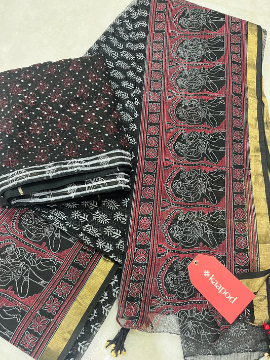 Pure Kota Doriya Hand Block Print With Blouse