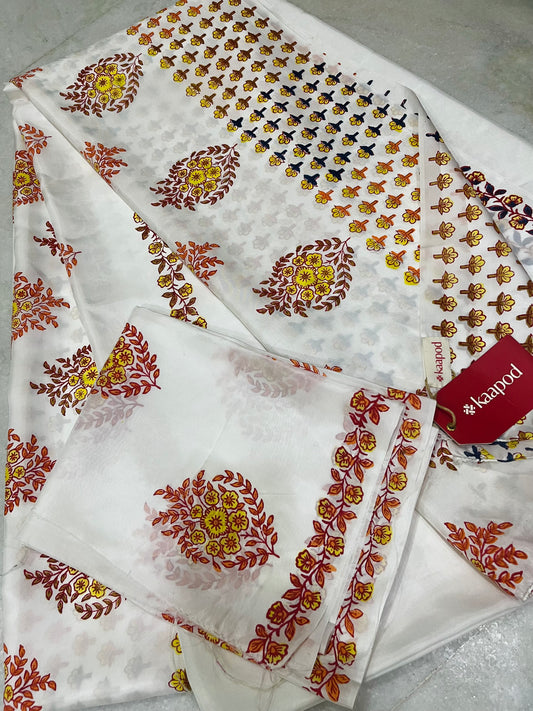 Pure Silk Hand Block Printed Saree With Blouse