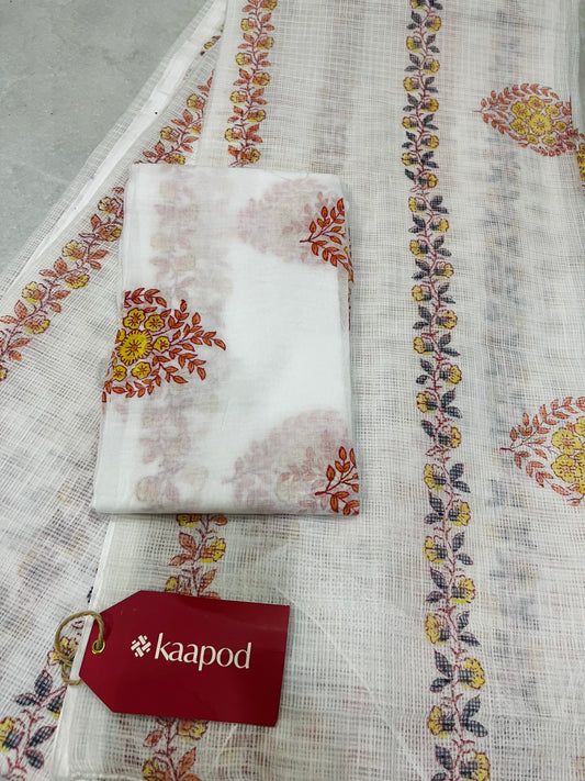 Pure Kota Doriya Hand Block Printed Saree With Blouse