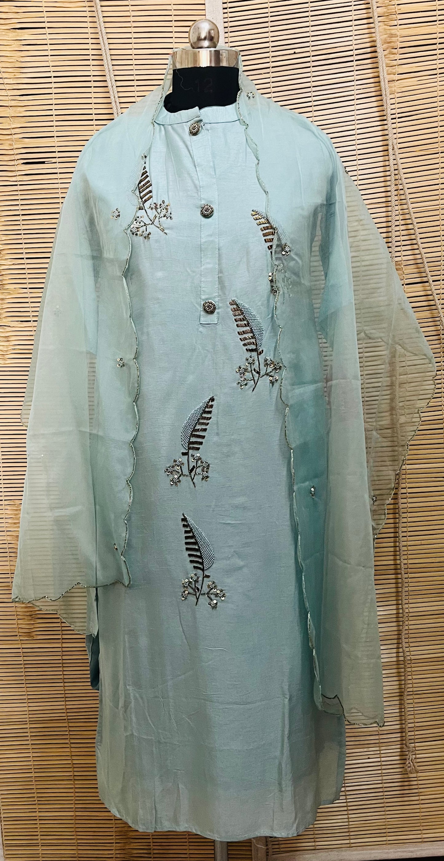 Mint Chanderi Suit With Dupatta