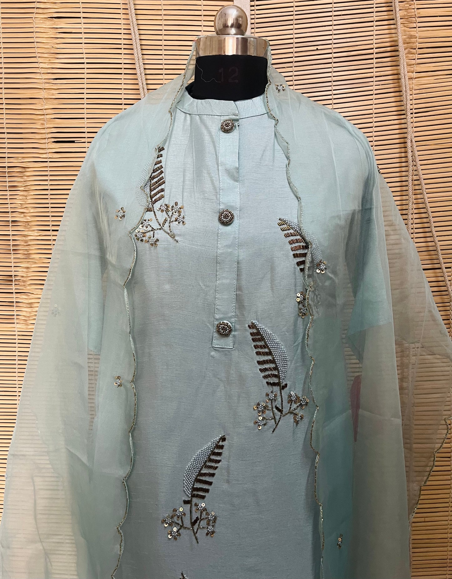 Mint Chanderi Suit With Dupatta