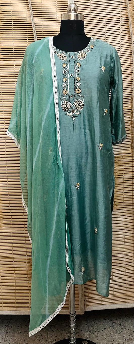 Chanderi Pearl Hand Embroidered Suit Set