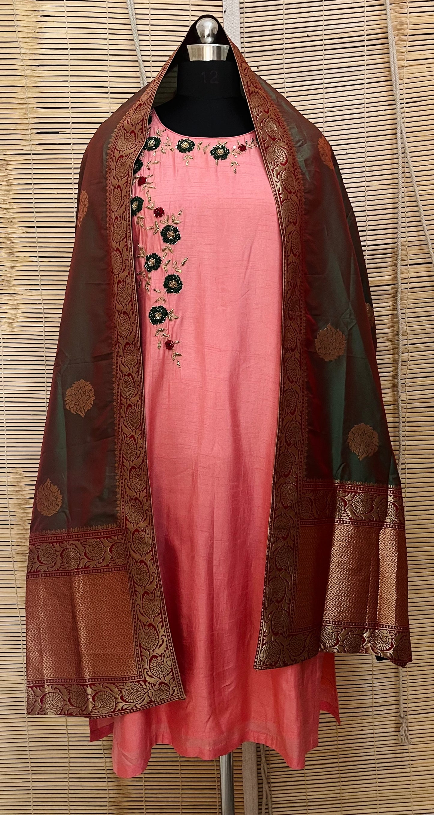 Cotton Silk Banarasi Kurta With Dupatta