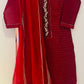 Red Cotton Silk Kurta And Dupatta