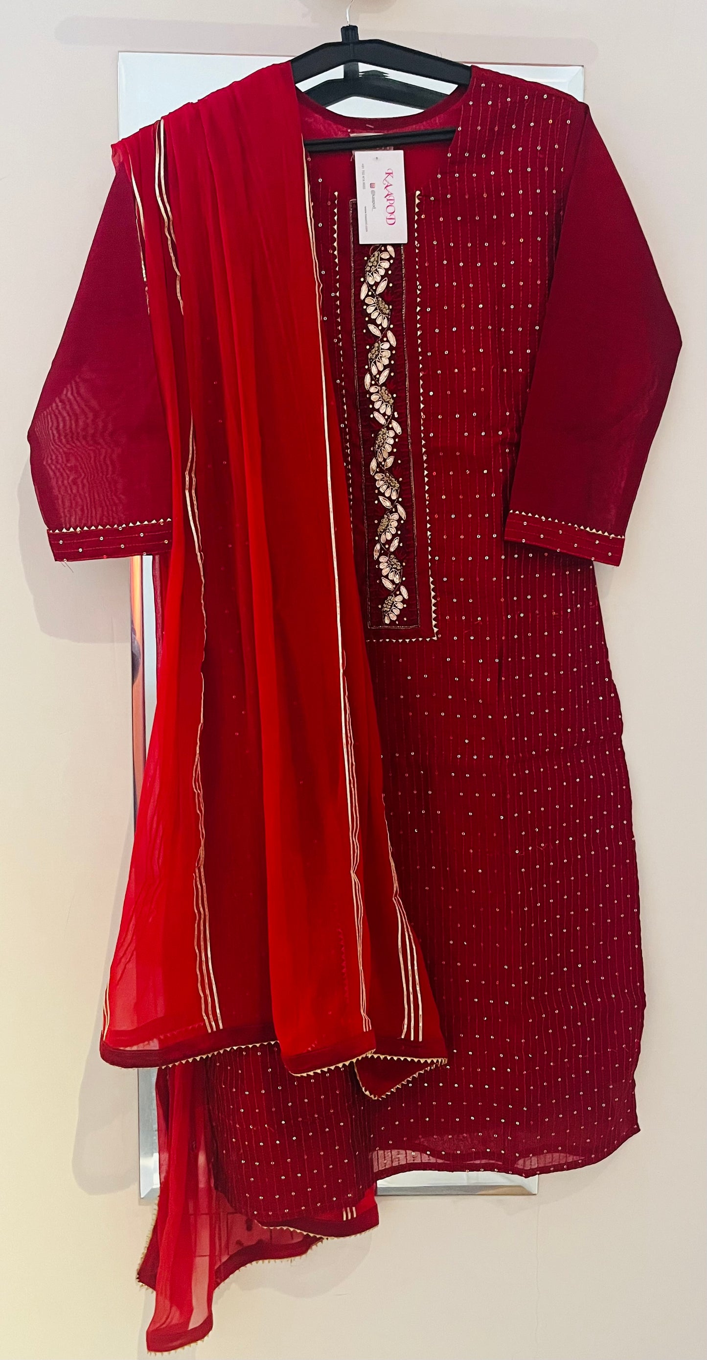 Red Cotton Silk Kurta And Dupatta