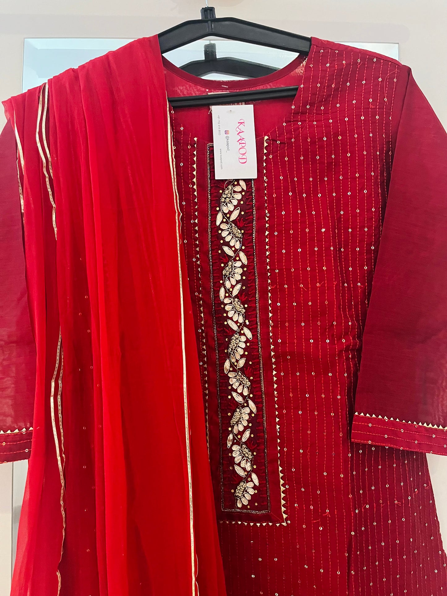 Red Cotton Silk Kurta And Dupatta