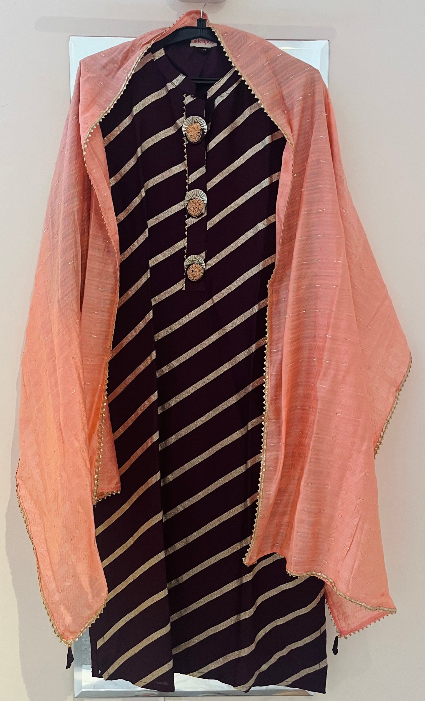 Burgandy Cotton Kurta With Dupatta