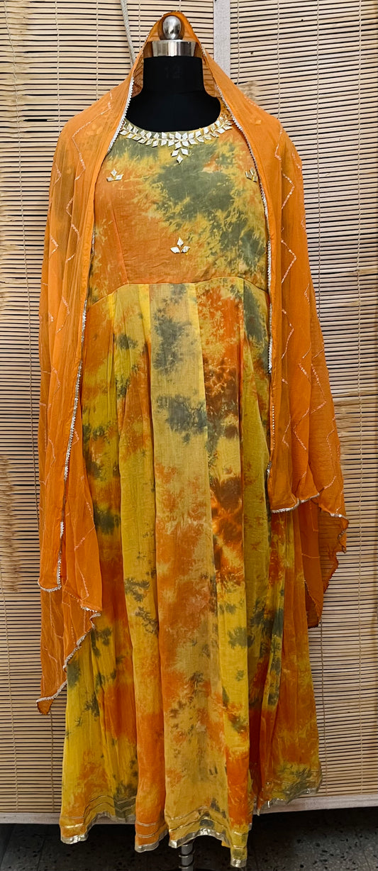 Tie Dye Gota Kurta And Dupatta