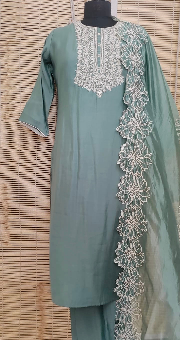 Fern Green Chanderi Suit Set