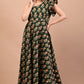 Floral Block Printed Green Gown Dress