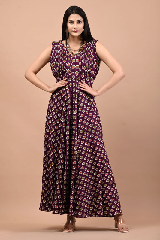 Block Printed Mongia Gown