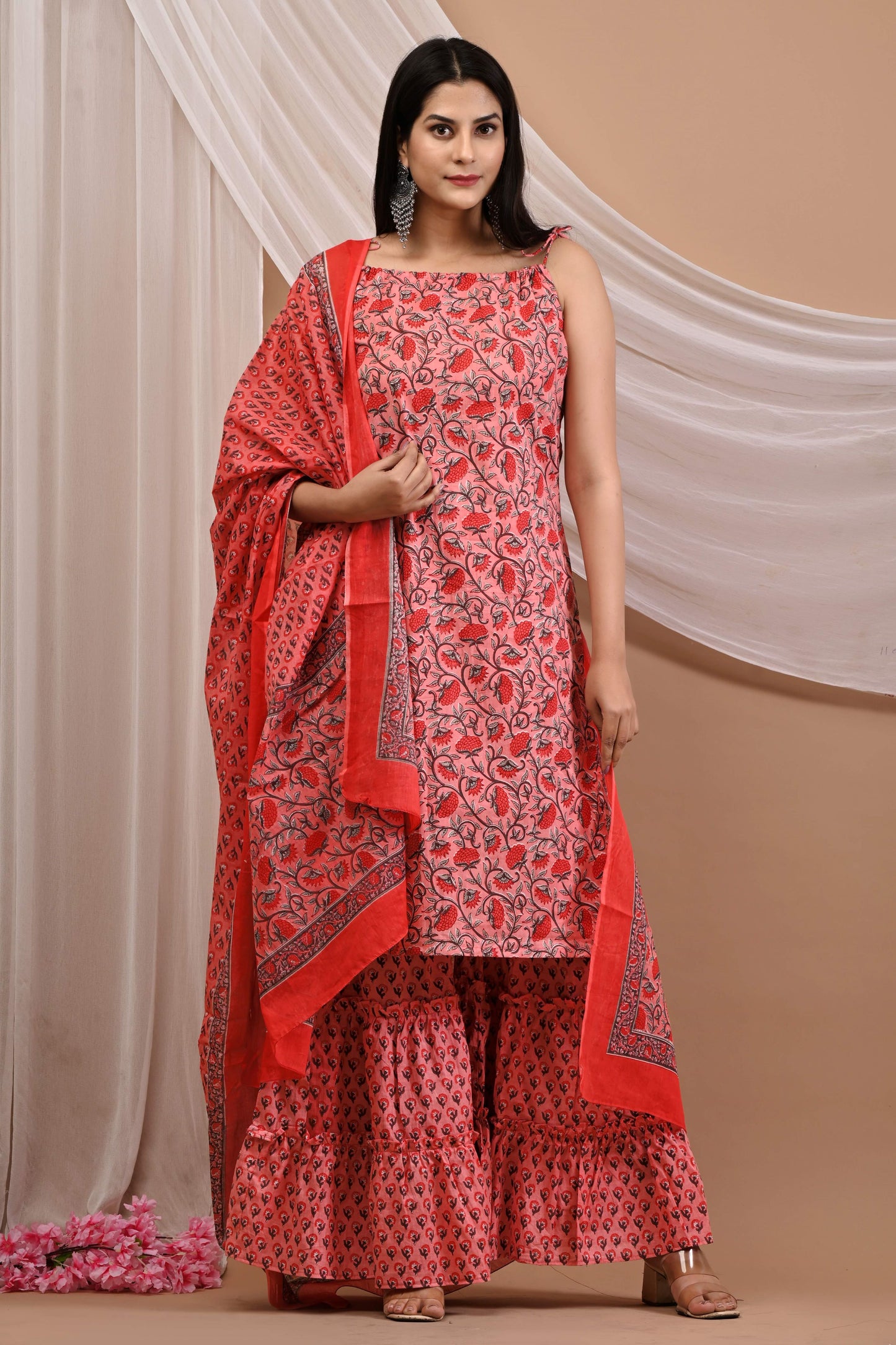 Cotton Handblock Printed Sharara Set with Dupatta