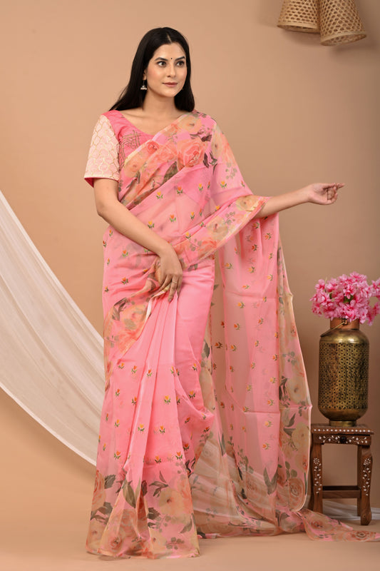 Pure Organza Floral Saree with Blouse