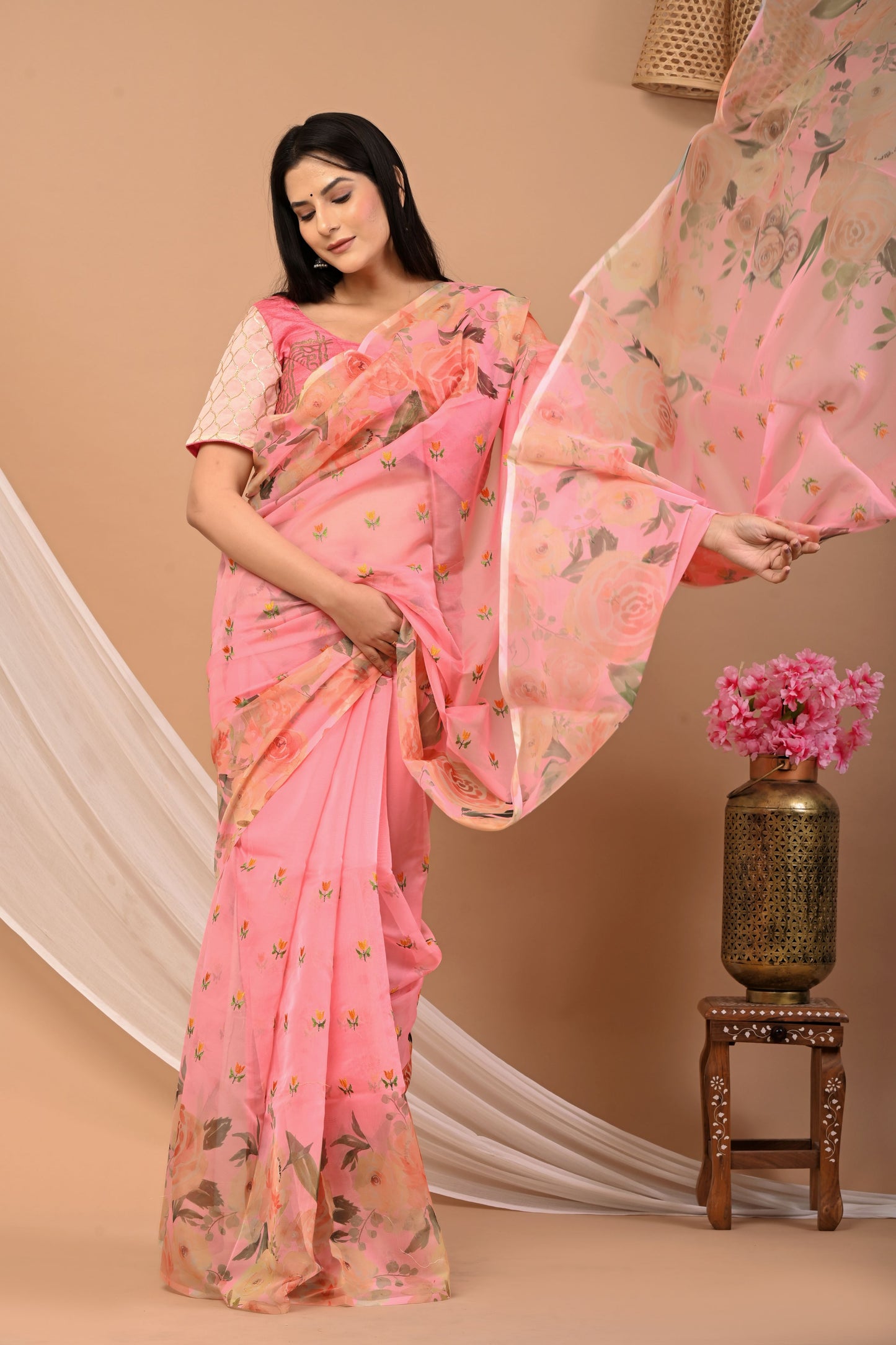 Pure Organza Floral Saree with Blouse