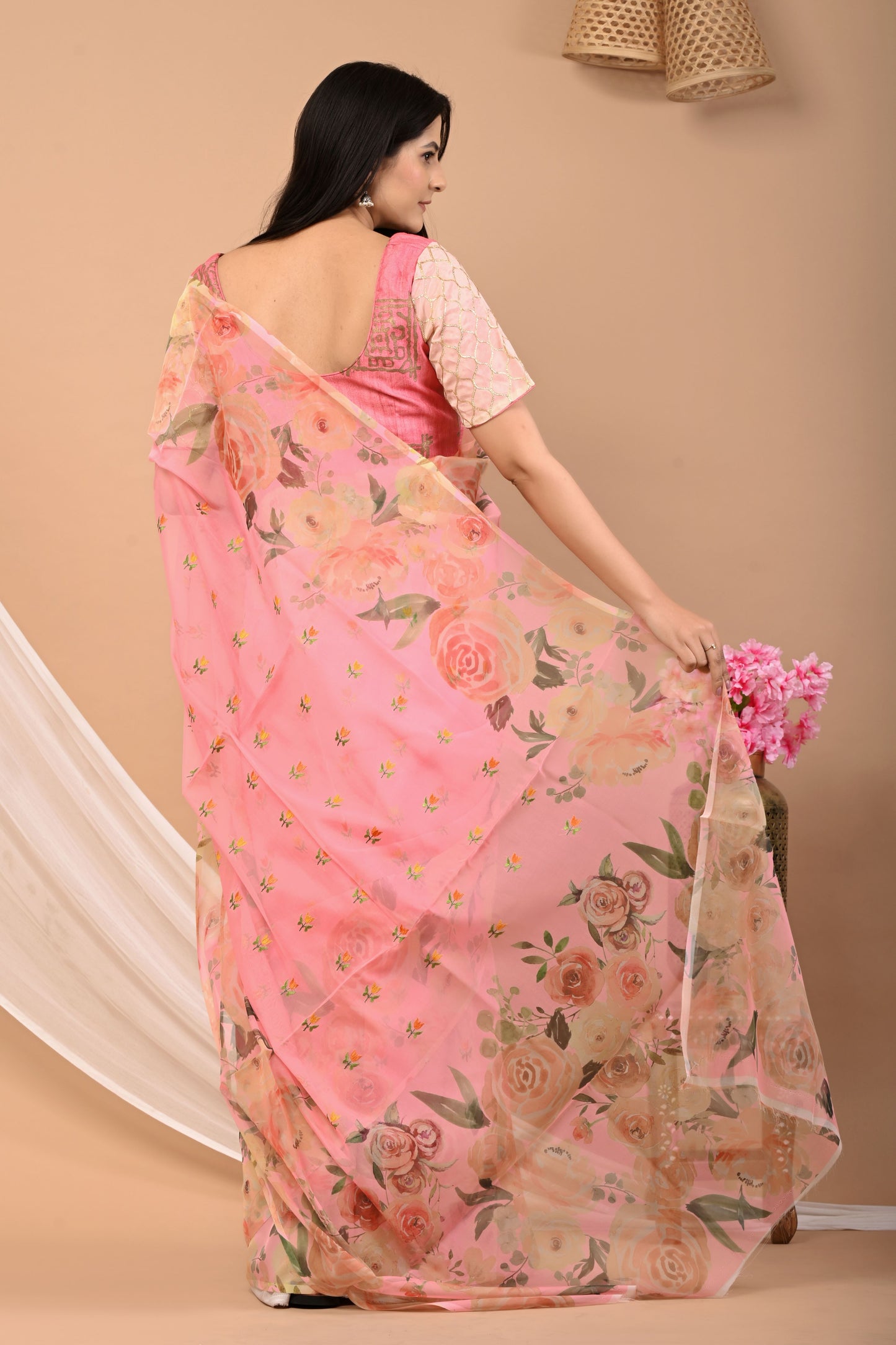 Pure Organza Floral Saree with Blouse