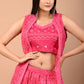 Pink Muslin Flare Pant Crop Top Shrug Set