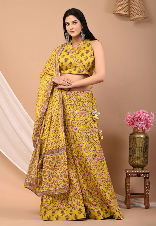 Cotton Block Printed Lehenga Set with Dupatta